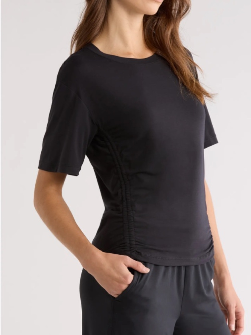 Zella Breathe Ruched Performance T-Shirt NWT Medium Black Activewear